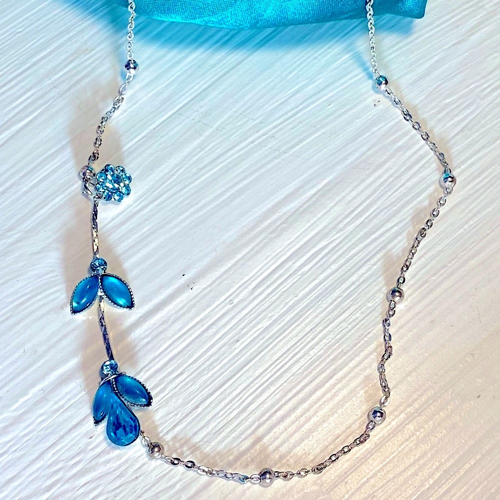 Handcrafted Dainty Silver Chain & Ball Necklace With Turquoise Stones